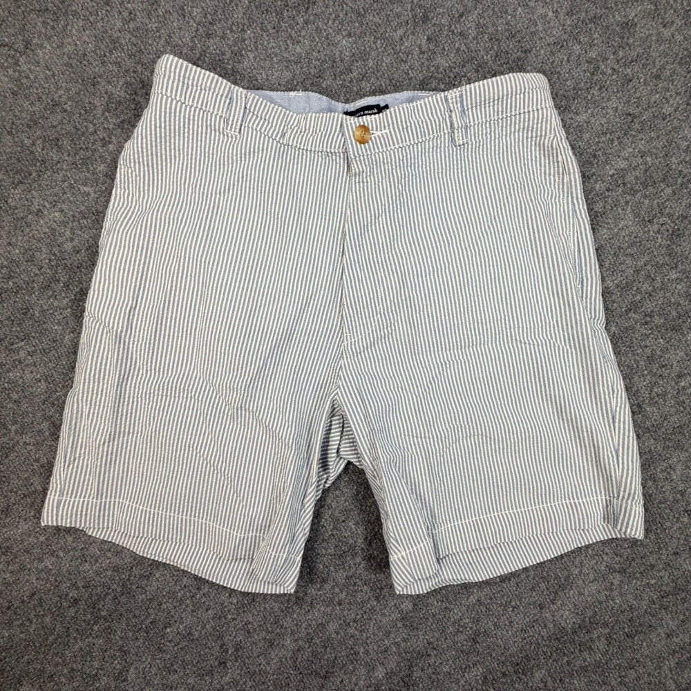 Southern Marsh Mens Seersucker Shorts Blue White Striped Size 32 Preppy 0835